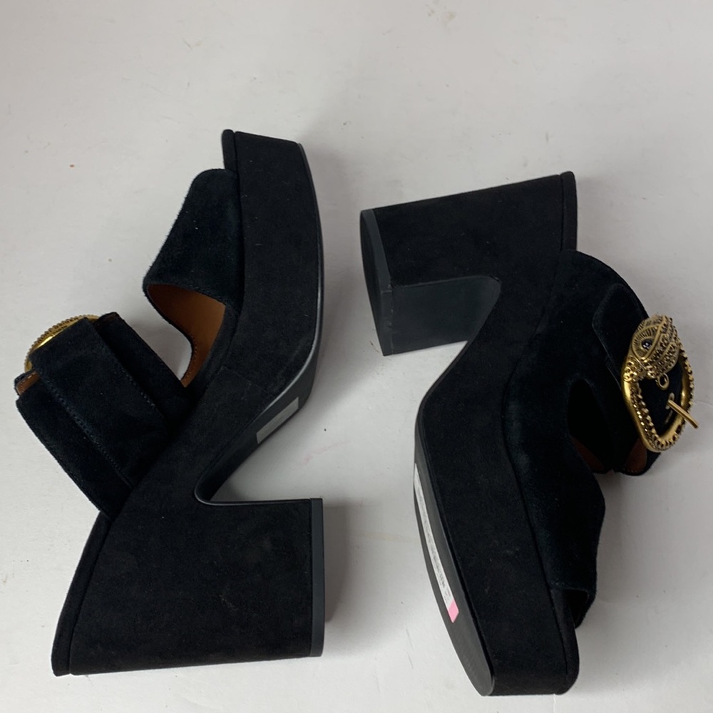 Kurt Geiger Mayfair black suede crystal buckle platform heels NWT - Picture 12 of 12